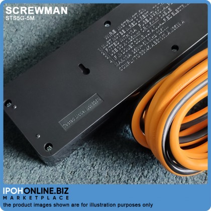 Screwman WBC 5 Way Trailing Socket Outlet Extension Cord - 5 Meter