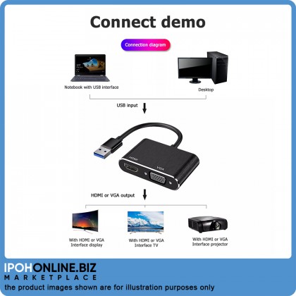 USB 3.0 to VGA/HDMI Cable 2 in 1 Adapter (Black) USB 3.0 to VGA/HDMI Cable 2 in 1 Adapter (Black)