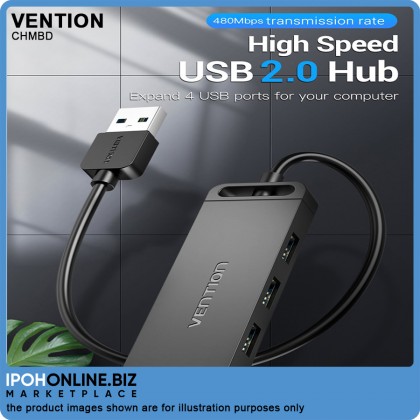 VENTION 4-Port Adapter USB 2.0 Hub with Power Supply 0.5m (Black) VENTION 4-Port Adapter USB 2.0 Hub with Power Supply 0.5m (Black)