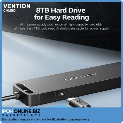 VENTION 4-Port Adapter USB 2.0 Hub with Power Supply 0.5m (Black) VENTION 4-Port Adapter USB 2.0 Hub with Power Supply 0.5m (Black)