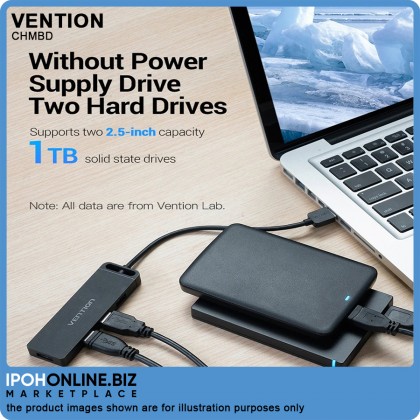 VENTION 4-Port Adapter USB 2.0 Hub with Power Supply 0.5m (Black) VENTION 4-Port Adapter USB 2.0 Hub with Power Supply 0.5m (Black)