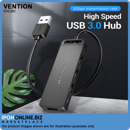 VENTION 4-Port Adapter USB 3.0 Hub with Power Supply 0.5m (Black) VENTION 4-Port Adapter USB 3.0 Hub with Power Supply 0.5m (Black)