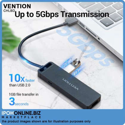VENTION 4-Port Adapter USB 3.0 Hub with Power Supply 0.5m (Black) VENTION 4-Port Adapter USB 3.0 Hub with Power Supply 0.5m (Black)