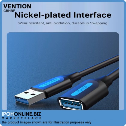 VENTION USB 3.0 A Male to A Female Extension Cable 1 Meter (Black) PVC type