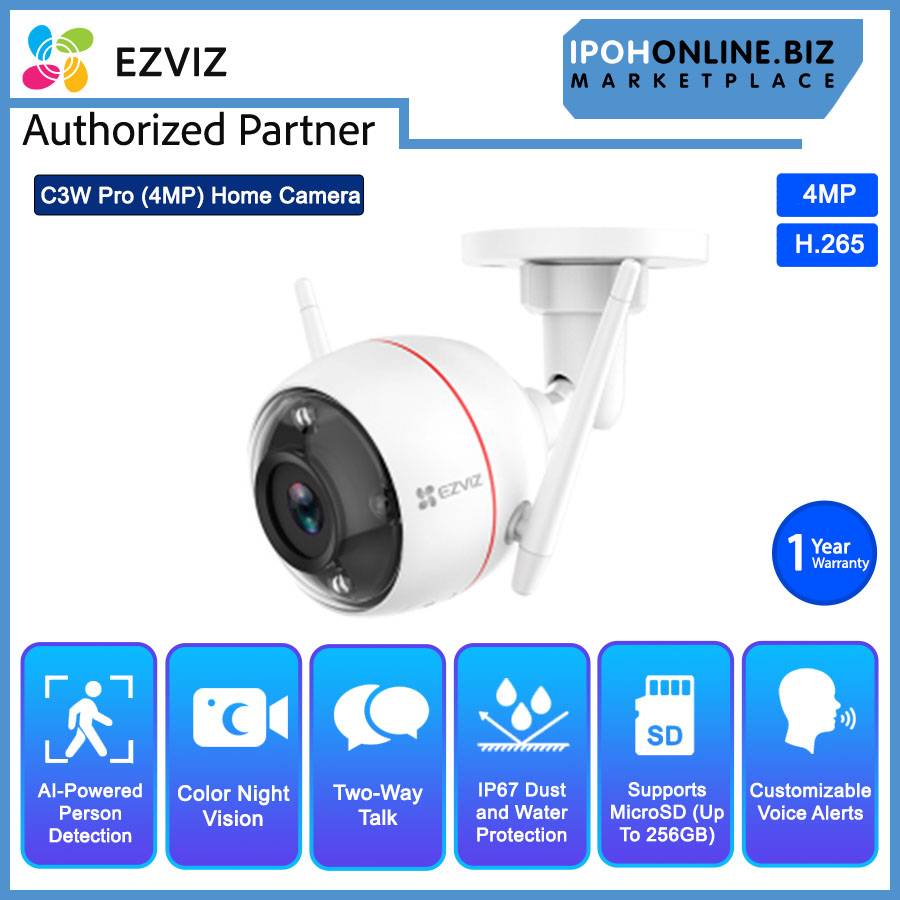 EZVIZ C3W Pro Colour Night Vision FHD 2x1080P H.265 4MP 2.8mm AI IP67 ...