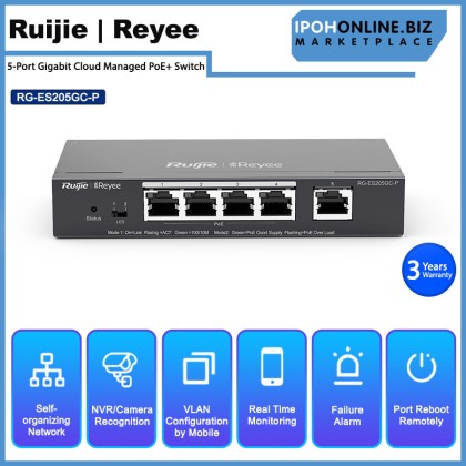 Ruijie Reyee RG-ES205GC-P 5-Port Gigabit Cloud Managed PoE+ Switch Ruijie Reyee RG-ES205GC-P 5-Port Gigabit Cloud Managed PoE+ Switch