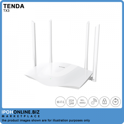Tenda TX3 AX1800 Dual Band Gigabit Quad-Core MU-MIMO OFDMA Wi-Fi 6 Router - Unifi Maxis Time IPTV Tenda TX3 AX1800 Dual Band Gigabit Quad-Core MU-MIMO OFDMA Wi-Fi 6 Router - Unifi Maxis Time IPTV