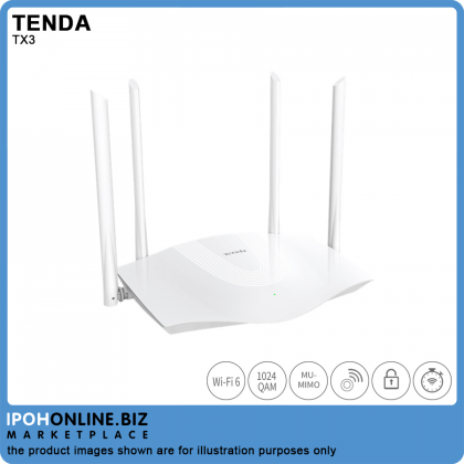 Tenda TX3 AX1800 Dual Band Gigabit Quad-Core MU-MIMO OFDMA Wi-Fi 6 Router - Unifi Maxis Time IPTV Tenda TX3 AX1800 Dual Band Gigabit Quad-Core MU-MIMO OFDMA Wi-Fi 6 Router - Unifi Maxis Time IPTV