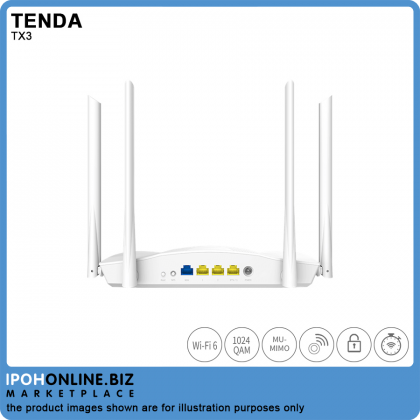 Tenda TX3 AX1800 Dual Band Gigabit Quad-Core MU-MIMO OFDMA Wi-Fi 6 Router - Unifi Maxis Time IPTV Tenda TX3 AX1800 Dual Band Gigabit Quad-Core MU-MIMO OFDMA Wi-Fi 6 Router - Unifi Maxis Time IPTV