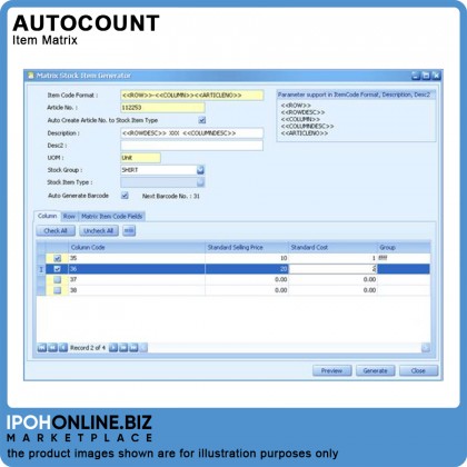 AutoCount Plug-In: Item Matrix AutoCount Plug-In: Item Matrix