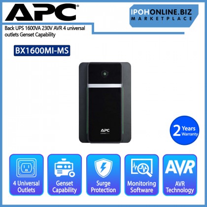 APC Back UPS 1600VA 230V AVR 4 universal outlets BX1600MI - MS Genset Capability