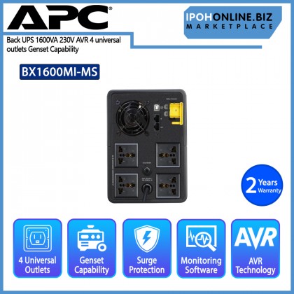 APC Back UPS 1600VA 230V AVR 4 universal outlets BX1600MI - MS Genset Capability