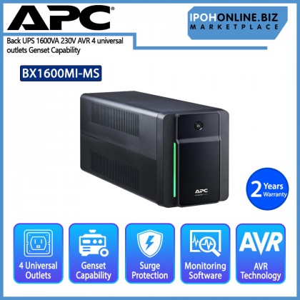 APC Back UPS 1600VA 230V AVR 4 universal outlets BX1600MI - MS Genset Capability
