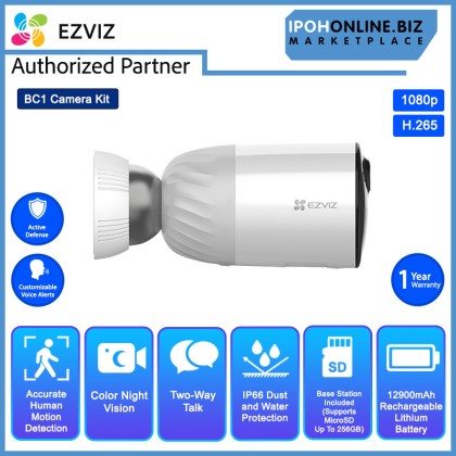 EZVIZ BC1 Wire-Free Smart Home Battery-Powered Camera Kit - 1 Base + 1 Camera