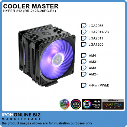 Cooler Master RR-212S-20PC-R1 HYPER 212 RGB Black Edition With RGB Fan CPU Cooler - Intel LGA2066 LGA2011-V3 AMD AM4 AM3+ Cooler Master RR-212S-20PC-R1 HYPER 212 RGB Black Edition With RGB Fan CPU Cooler - Intel LGA2066 LGA2011-V3 AMD AM4 AM3+