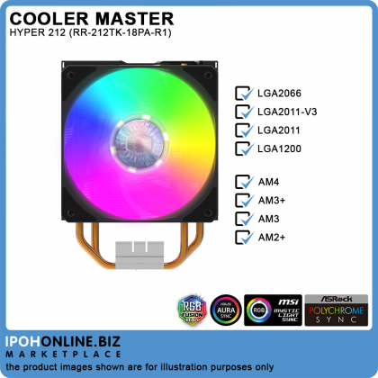 Cooler Master RR-212TK-18PA-R1 HYPER 212 LED Turbo ARGB CPU Cooler - Intel LGA2066 LGA2011-V3 AMD AM4 AM3+