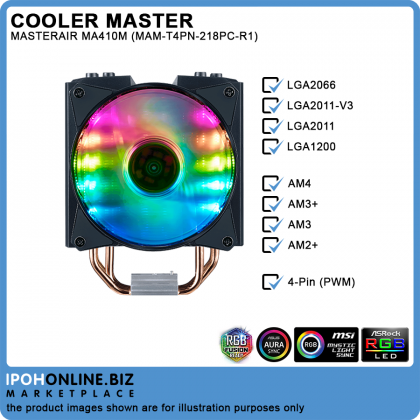 Cooler Master MasterAir MA410M With Addressable RGB Lighting And Dual MF120R Air Balance Fan CPU Cooler - Intel LGA2066 LGA2011-V3 AMD AM4 AM3+ Cooler Master MasterAir MA410M With Addressable RGB Lighting And Dual MF120R Air Balance Fan CPU Cooler - Intel LGA2066 LGA2011-V3 AMD AM4 AM3+