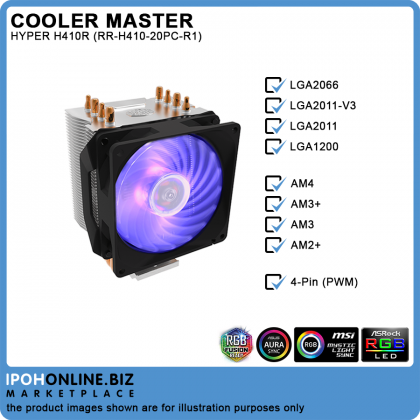 Cooler Master Hyper H410R RGB With RGB LED PWM Fan CPU Cooler - Intel LGA2066 LGA2011-V3 AMD AM4 AM3+ Cooler Master Hyper H410R RGB With RGB LED PWM Fan CPU Cooler - Intel LGA2066 LGA2011-V3 AMD AM4 AM3+