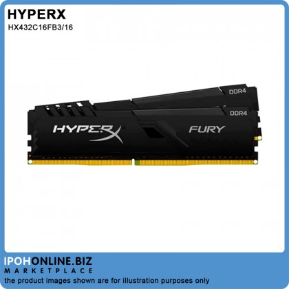 HyperX HX432C16FB3/16 16GB 3200MHz FURY DDR4 CL16 Desktop Memory Black Ram HyperX HX432C16FB3/16 16GB 3200MHz FURY DDR4 CL16 Desktop Memory Black Ram