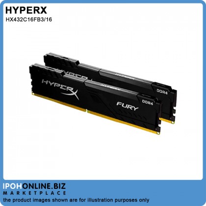 HyperX HX432C16FB3/16 16GB 3200MHz FURY DDR4 CL16 Desktop Memory Black Ram HyperX HX432C16FB3/16 16GB 3200MHz FURY DDR4 CL16 Desktop Memory Black Ram