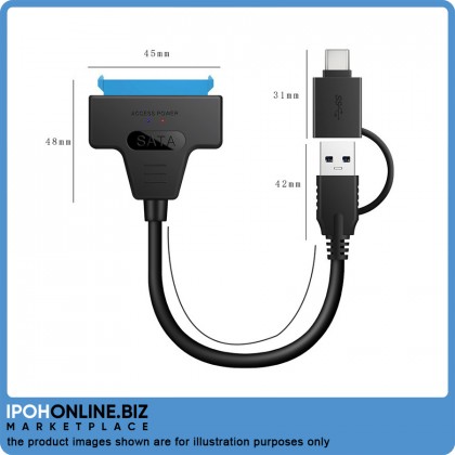 2 In 1 USB 3.0 / Type-C to SATA 7+15 Pin Cable Adapter for 2.5" HDD Hard Drive 2 In 1 USB 3.0 / Type-C to SATA 7+15 Pin Cable Adapter for 2.5" HDD Hard Drive