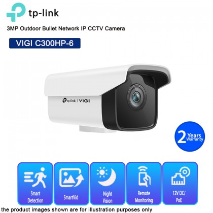 TP-LINK VIGI C300HP-6 3MP Outdoor Bullet Network IP Camera CCTV H.265+ 6mm Lens PoE/12V IP67 ONVIF TP-LINK VIGI C300HP-6 3MP Outdoor Bullet Network IP Camera CCTV H.265+ 6mm Lens PoE/12V IP67 ONVIF