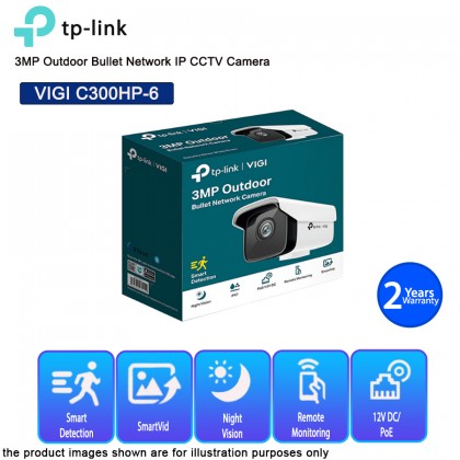 TP-LINK VIGI C300HP-6 3MP Outdoor Bullet Network IP Camera CCTV H.265+ 6mm Lens PoE/12V IP67 ONVIF TP-LINK VIGI C300HP-6 3MP Outdoor Bullet Network IP Camera CCTV H.265+ 6mm Lens PoE/12V IP67 ONVIF