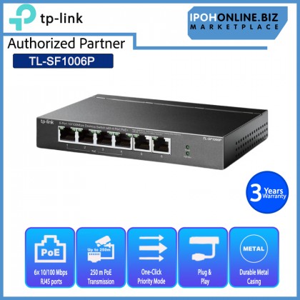 TP-Link TL-SF1006P 6 Port 10/100Mbps Desktop Switch With 4 Port PoE+ With Transmission For Surveillance Up To 250m TP-Link TL-SF1006P 6 Port 10/100Mbps Desktop Switch With 4 Port PoE+ With Transmission For Surveillance Up To 250m