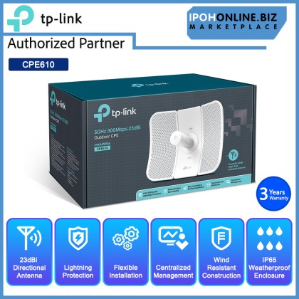 TP-LINK 5GHz 300Mbps 23dBi Outdoor CPE TL-CPE610 with High Oriented Antenna
