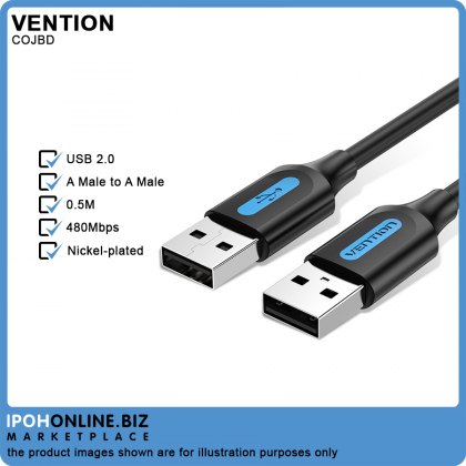 VENTION Cable USB2.0 A Male To A Male 0.5M Cable 480Mbps High Speed Transfer Rate USB Connect