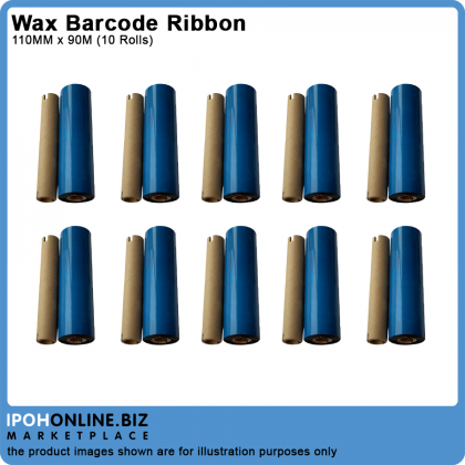 10 Rolls 110mm x 90m Wax Barcode Ribbon For Barcode Printer (FACE OUT)