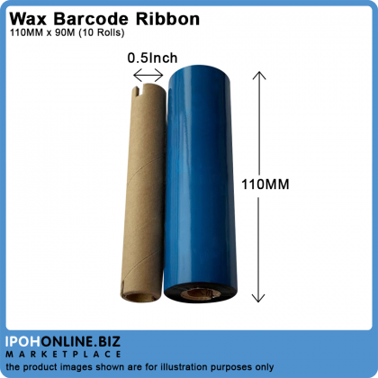 10 Rolls 110mm x 90m Wax Barcode Ribbon For Barcode Printer (FACE OUT)
