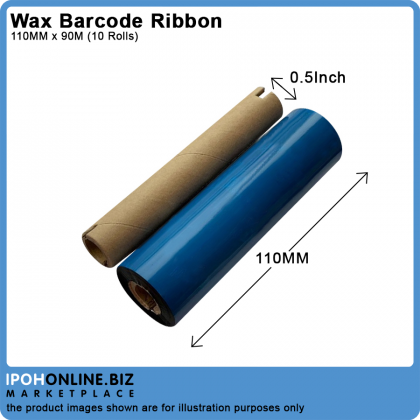 10 Rolls 110mm x 90m Wax Barcode Ribbon For Barcode Printer (FACE OUT)