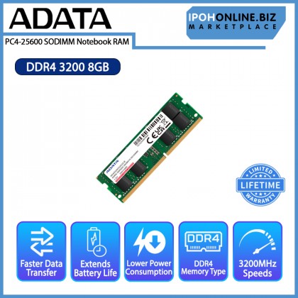 ADATA 8GB DDR4 3200 PC4 25600 SODIMM Notebook RAM ADATA 8GB DDR4 3200 PC4 25600 SODIMM Notebook RAM