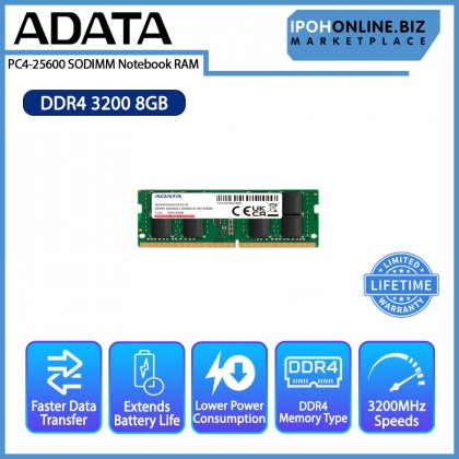 ADATA 8GB DDR4 3200 PC4 25600 SODIMM Notebook RAM ADATA 8GB DDR4 3200 PC4 25600 SODIMM Notebook RAM