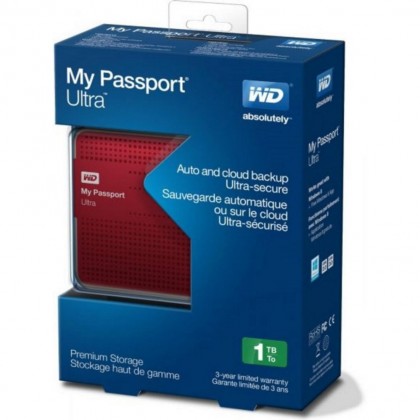 Western Digital WD My Passport Ultra USB 3.0 1TB 2.5 Inch External Hard Disk Drive (Red) + FREE POUCH