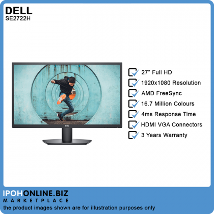 Dell SE2722H 27" 1920x1080 4ms FHD 75Hz VGA HDMI AMD FreeSync Leisure Gaming Monitor