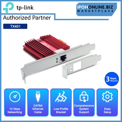 Tp-Link TX401 10 Gigabit PCle Network Adapter - 1.5m CAT6A Ethernet Cable Tp-Link TX401 10 Gigabit PCle Network Adapter - 1.5m CAT6A Ethernet Cable