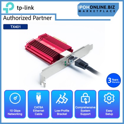 Tp-Link TX401 10 Gigabit PCle Network Adapter - 1.5m CAT6A Ethernet Cable Tp-Link TX401 10 Gigabit PCle Network Adapter - 1.5m CAT6A Ethernet Cable