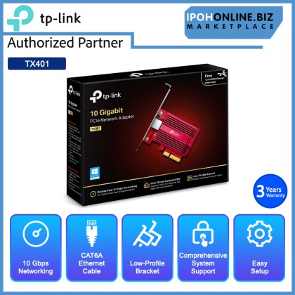 Tp-Link TX401 10 Gigabit PCle Network Adapter - 1.5m CAT6A Ethernet Cable Tp-Link TX401 10 Gigabit PCle Network Adapter - 1.5m CAT6A Ethernet Cable