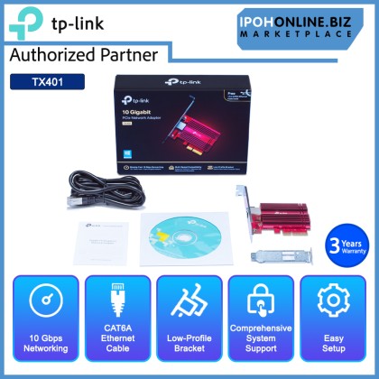 Tp-Link TX401 10 Gigabit PCle Network Adapter - 1.5m CAT6A Ethernet Cable Tp-Link TX401 10 Gigabit PCle Network Adapter - 1.5m CAT6A Ethernet Cable