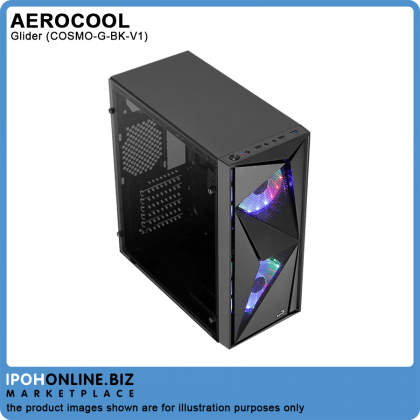 AeroCool Glider COSMO-G-BK-V1 Black ATX Casing - 2 x Front LED Fan Included