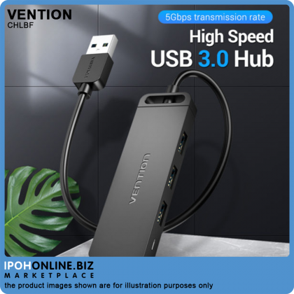 VENTION 4-Port USB 3.0 Hub With Power Supply 1M (Black)