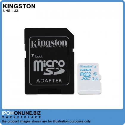 Kingston 64 GB microSD Action Camera UHS-I U3 for GoPro and Drone SDCAC with SD Adapter - SDCAC/64GB Kingston 64 GB microSD Action Camera UHS-I U3 for GoPro and Drone SDCAC with SD Adapter - SDCAC/64GB