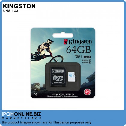Kingston 64 GB microSD Action Camera UHS-I U3 for GoPro and Drone SDCAC with SD Adapter - SDCAC/64GB Kingston 64 GB microSD Action Camera UHS-I U3 for GoPro and Drone SDCAC with SD Adapter - SDCAC/64GB