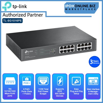 TP-Link 16-Port Gigabit Desktop/Rackmount PoE+ Easy Smart Switch With 8 PoE+ ports TP-Link 16-Port Gigabit Desktop/Rackmount PoE+ Easy Smart Switch With 8 PoE+ ports