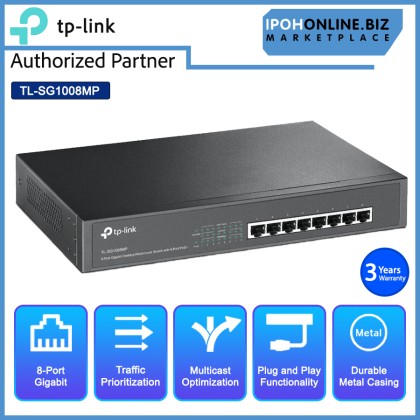 TP-LINK TL-SG1008MP 8 Port Gigabit Desktop Rackmount Network Switch with 8 Port PoE+ 153W Power