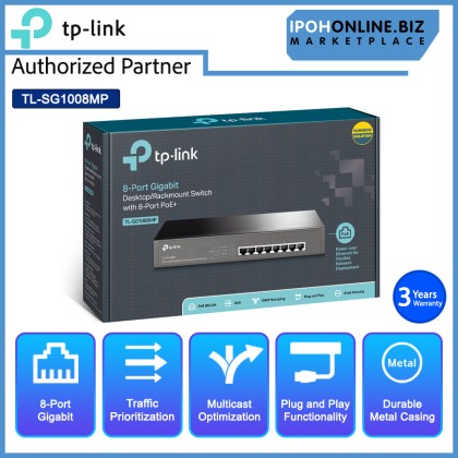 TP-LINK TL-SG1008MP 8 Port Gigabit Desktop Rackmount Network Switch with 8 Port PoE+ 153W Power