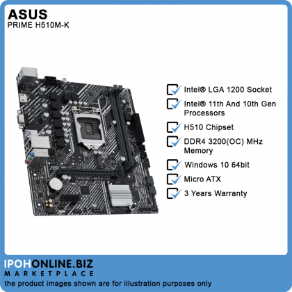 ASUS PRIME H510M-K 11th Gen Intel H510 LGA 1200 DDR4 M.2 HDMI VGA Micro ATX Motherboard ASUS PRIME H510M-K 11th Gen Intel H510 LGA 1200 DDR4 M.2 HDMI VGA Micro ATX Motherboard