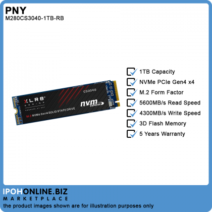 PNY XLR8 CS3040 1TB M.2 2280 NVMe PCIe Gen4 X4 SSD